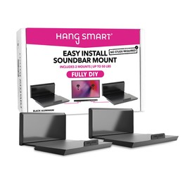 HangSmart TV Soundbar Mount NO Stud & NO Drill Easy Install, DIY Universal Sound Bar Wall Mount Bracket, Holds up to 50LBS, Adjustable fits Most Soundbars. (Black)