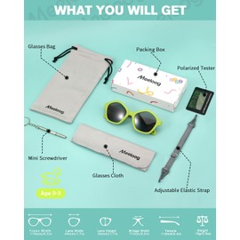 Meeloog Polarized Toddler Sunglasses with Strap, Square Star Shaped Flexible Sun Glasses for Age 0-5 Girls Boys MST0012, P1 Green Frame/Grey Lens, One Size