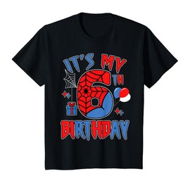 Kids 6th Birthday Spider Web Theme Party six 6 Year Bday Boy T-Shirt
