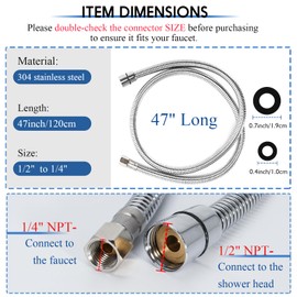 LukLoy Stainless Steel Shampoo Bowl Hose, 1/4" Thread Water Pipe to 1/2" Thread Sprayer Head for Barber Shop & Salon Sink Replacement Part for Shampoo Bowl Faucet and Sprayer, 47" Long