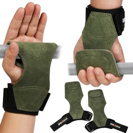 Wrist Straps for Weightlifting, 4mm Thick and Double Layered Leather Weight Lifting Wrist Straps for Deadlift and Powerlifting, Adjustable Neoprene Padded Gym Lifting Straps for Women Men, BREWIDAR Wrist Wraps for Weightlifting (Pair) (Tiger - Agate Gree