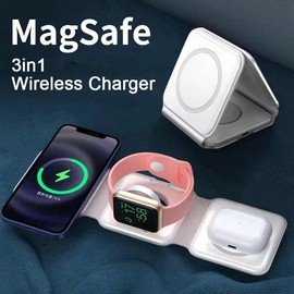Foldable and  Portable easy to carry, can charge mobile Android phones, smart watches, headphones 3 in 1 Wireless Charging Dock for Mobile Electronic Devices - Compatible with Phones & Smartphones wireless charger - Color: Black