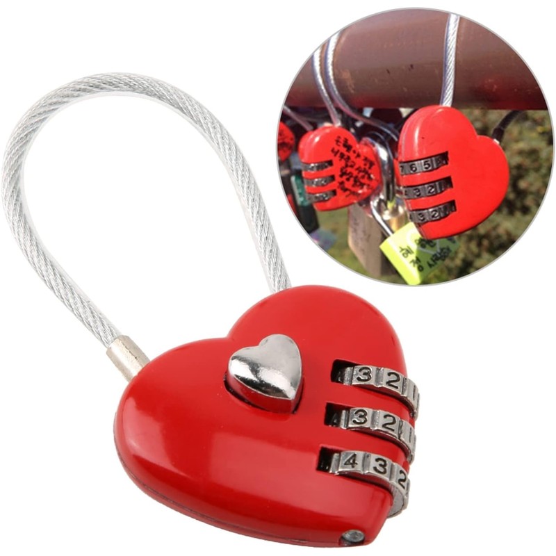 Red Heart Shape Padlock Mini 3 Digit Code Lock with