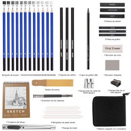 Lapices de Dibujo, Kit de Dibujo profesional 34 PCS, Set de Dibujar Arte Incluye Lápices H&B, Lapices de Grafito, Gomas de Borrar, Sketchbook, etc, Ideal para Principiante, Artista, Estudiante