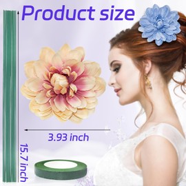 Quninet 12pcs Faux Dahlia Heads 3.9 Inch Silk Artificial Dahlia Flower Heads with Long Stems and Floral Tape for Wedding Bridal Shower Party Table Centerpieces (Cream)