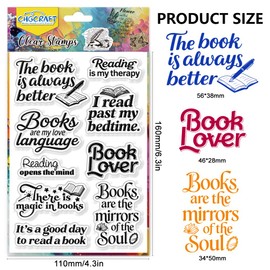 CHGCRAFT Read Text Clear Stamps Inspirational Quotes Transparent Stamps Books Silicone Clear Stamp Seals for Carding Making DIY Scrapbooking Photo Album Decoration, 4.3x6.3 inch