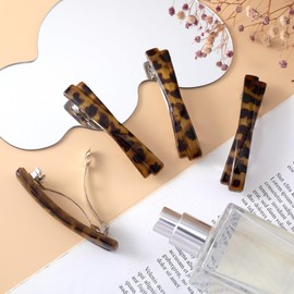 STSTR 6PCS French Barrette Hair Clips for Women, 2.56 Inch Small Tortoise Shell Hair Clip, Curved Glossy Thin Flat Hairstyles Accessories for Women - Leopard Color, Crossed Style