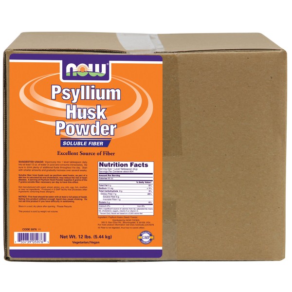 NOW Supplements, Psyllium Husk Powder, Non-GMO Project Verified, Soluble Fiber, 12-Pound