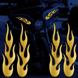 ZWYYW Flame Decals for Cars, Gold Flame Stickers for Helmet, Reflective Decals for Motorcycles Bike Skateboard Decoration, 4 PCS