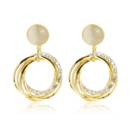 JeanBeau Gold Multi Circle Hoops Drop Dangle Earring for Women Sparkly Rhinestone Cubic Zirconia Crystal Round Geometric Dangling Hypoallergenic Statement Earrings
