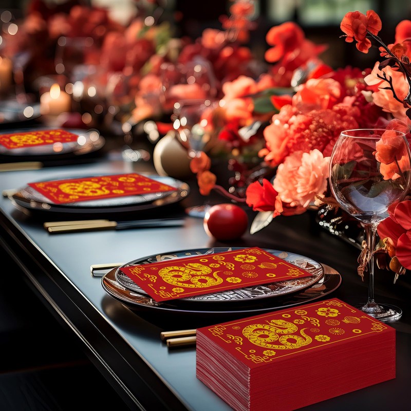 Tinlade 100 Pcs Chinese Zodiac Snake Napkin 2025 Happy New