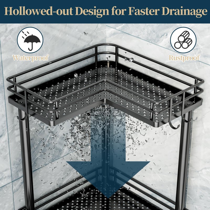 Consumest Corner Shower Caddy Standing - 3-Tier Stainless Steel Shower