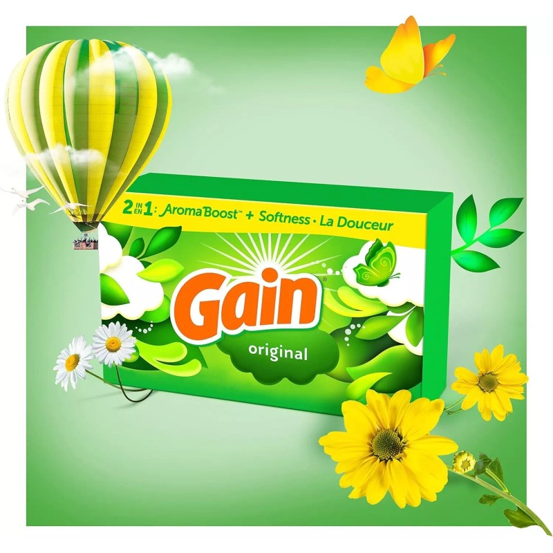 Gain Dryer Sheets, Original Scent Laundry Fabric Softener Sheets with