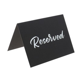 eMagTech Pack of 20 Signs for Reserved Tables Double Sided Tent Cards Silver Foil Labels for Reserved Seats for Wedding Party Restaurant Supplies 10 x 15 cm Black