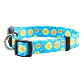 Native Pup Flower Dog Collar, Adjustable Small Medium Large, Cute Girl Female Summer Spring Pretty Designer Puppy Essentials Accessories, Pink Floral Blue Daisy Rose (Small, Sunflower)