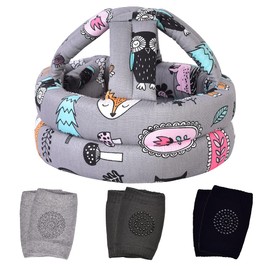TORASO Baby Helmet & Baby Knee Pads for Crawling,Infant Helmet & Walking Baby Helmet，for Age 6-36 Months, Gray Forest(A).CA Brand: TORASO