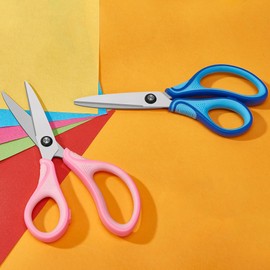 SLEMOON 7" Real Left handed Student Scissors, Premium Stainless Steel Blades Shears for Age 8~12,Ergonomic Semi-Soft ABS Rubber Grip, Suitable for School, Office and Family Daily Use,Blue