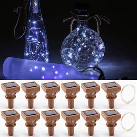 Upgraded 12 Pack Solar Wine Bottle Lights,20 LED Starry Cork Lights Solar Operated Mini Copper String Lights for Wine Bottles with Cork Christmas,Outdoor,Wedding Decor(Cool White)