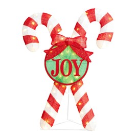 Glitzhome Lighted Christmas Candy Cane Outdoor Decor 35.5" H Holiday Decoration with 60 Warm White LED Lights, Stakes, Zips Ties