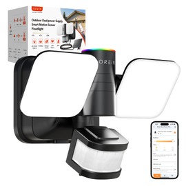 OREiN Dual-Power Solar & Electricity Smart Motion Sensor Outdoor Lights, 3CCT 4400mAh Batteries LED Flood Light Outdoor with RGB Night Light, Energy-Saving & IP65 Waterproof for Garage/Gate/Yard