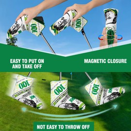 Golf Putter Covers 3D Embroidery Hundred Dollars Blade Putter Cover Blade Putter Headcover with Magnetic Closure Putter Head Covers Leather Golf Headcovers for Golf Clubs Most Brand (For Blade Putter)