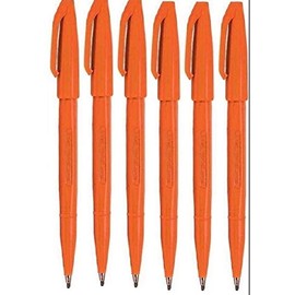 Pentel Orange Original Sign Pen S520 Fibre Tip Marker Pens Colour Fineliner 2mm Nib 1mm Line Width (Pack Of 6)