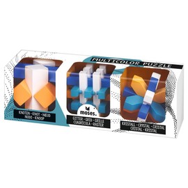 moses. 92130 Wooden Puzzle Game - Colourful Puzzle Fun Set of 3, 3D Puzzle Brain Sports Tasks, Wooden Toy for Children & Adults, White