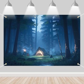 Forest Camping Backdrop Banner Field Survival Training Tent Campfire Mountain Photography Background for Campers Boys Girls Graduation Birthday Party Favors Decorations Supplies 70.8x47.2in-BECKTEN