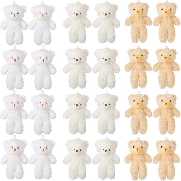SKYLETY 24 Pieces Mini Bear Toy 4.7 Inches Stuffed Tiny Bear Jointed Bear Soft Tiny Bear Doll for DIY Keychain Birthday Wedding Xmas Decorations Party Favor (Blush Style, Beige Series)