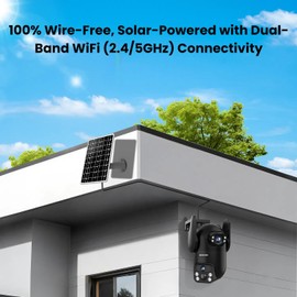 EKOLVOSK Solar Security Cameras Wireless Outdoor, Dual Lens 2K 360° View Cameras for Home Security, 2.4/5 GHz Wi-Fi, 2-Way Audio, Night Vision, Motion Detection, SD/Cloud Storage, IP65 Outdoor Camera