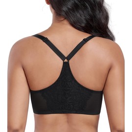 DotVol Women's Plus Size Front Closure Flower Lace T-Back Underwire Everyday Bra(Flower Black, 38C)