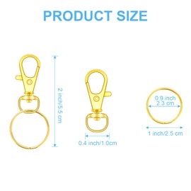 70PCS Swivel Snap Hooks with Key Rings, Metal Lobster Claw Clasp, Keychain Rings for Crafts (Gold, 1.2inch(32mm)