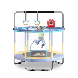 Lovely Snail 5FT Mini Trampoline for Kids - Toddler Trampoline Indoor Outdoor with Safety Net Basketball Hoop- Adjustable Gym Bar - Kids Gifts Yellow-Purple