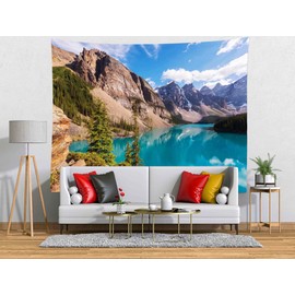 CORFOTO Nature Tapestry Wall Hanging Banff National Park Salt Lake Hills Garden Scene Mountain Wall Tapestry for Bedroom Aesthetic Living Room Dorm Decor Wallpaper 60Wx50H inches Fabric