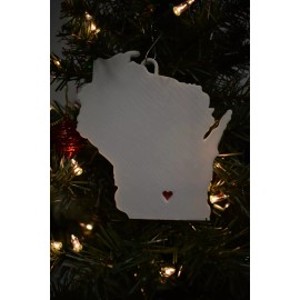 WISCONSIN STATE OUTLINE MADISON RED HEART CUTOUT HOLIDAY ORNAMENT USA PR244-WI
