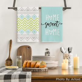 Artoid Mode Home Sweet Home Stripes Boho Kitchen Towels Dish Towels, 18x26 Inch Summer Decoration Hand Towels Set of 4