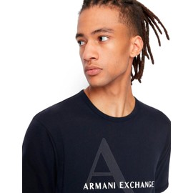 A|X ARMANI EXCHANGE mens Crew Neck Logo Tee T Shirt, Quilted Logo Navy, Medium US