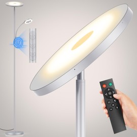 marctronic Silver Gray Floor Lamp, 42W 4000LM Super Bright LED Lamp with Reading Light for Living Room Bedroom Office, Dimmable Standing Lamp with Remote & Touch Control