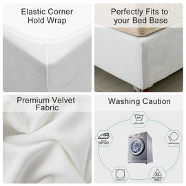 DUJUIKE Velvet Bed Frame Cover, Bed Base Wrap Cover, Alternative to Traditional Valance Bed Sheet Skirt Cover, Fully Elastic Around The Base of Your Bed, Easy to Install (King Bed :78-83", White)
