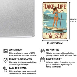 CCPARTON Vintage Beach Metal Sign Lake Life Cuz Beaches Be Salty Metal Tin Sign For Home Outdoor Indoor Office Bar Yard Decor 8x12 Inch