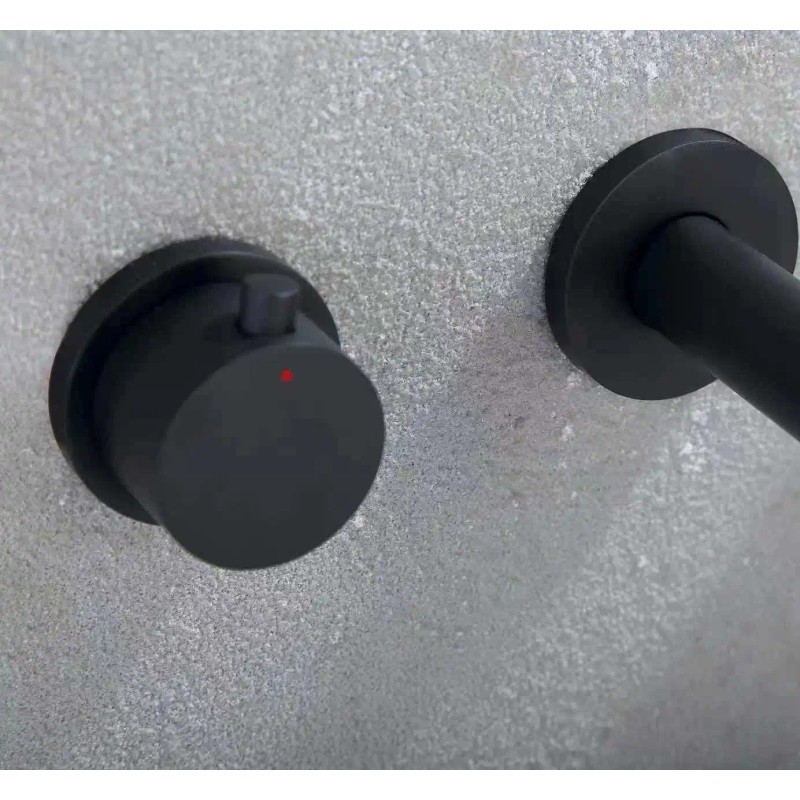 Homein Matte Black Double Handle Concealed Wall Mount Sink Faucet,