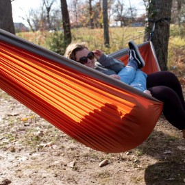 Equip 2 Person Travel Hammock w/Straps Rust Body Gray Band Holds 500lbs 124 x 77