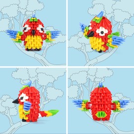 Tricofun 3D Animal Blocks Kit - STEM Learning Toys，Creative Forest Animals Playset with Soft Bricks for Boys Girls Birthday Gift (1010-Mini Parrot)