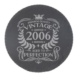 19th Birthday Gift for Men Vintage 2006 Aged to Perfection Engraved Slate Coaster Present for 19 Year Old Etched Natural Slate Placemat (Round Slate)