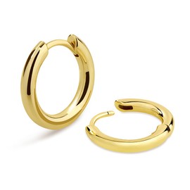 KRKC & CO Hoop Earrings, 0.6 inch (15 mm), Men's Earrings, 925 Silver, Hypoallergenic, Binaural, 14k Gold Plating, Round Hoop, Simple, Unisex, Earrings, Hip Hop Accessory, Present, No