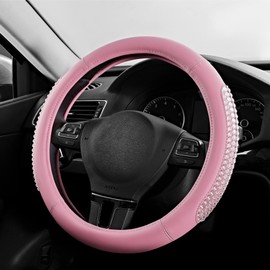PIC AUTO Gel Particles Steering Wheel Cover, Pink Luxury Leather Car Steering Wheel Protector, Universal Fit 14.5"-15.5" Anti-Slip Car Interior Accessories for Girls & Women