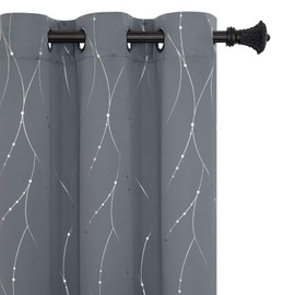 BUHUA Blackout Grommet Curtains Pair Thermal Insulated Light Blocking Curtains with Dots Pattern for Sliding Glass Door Light Grey 38W×84L Set of 2