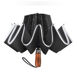 Lejorain Large Reverse Umbrella -50 Inch Windproof Folding Inverted Umbrella - Upside Down with Safety Reflective Strip