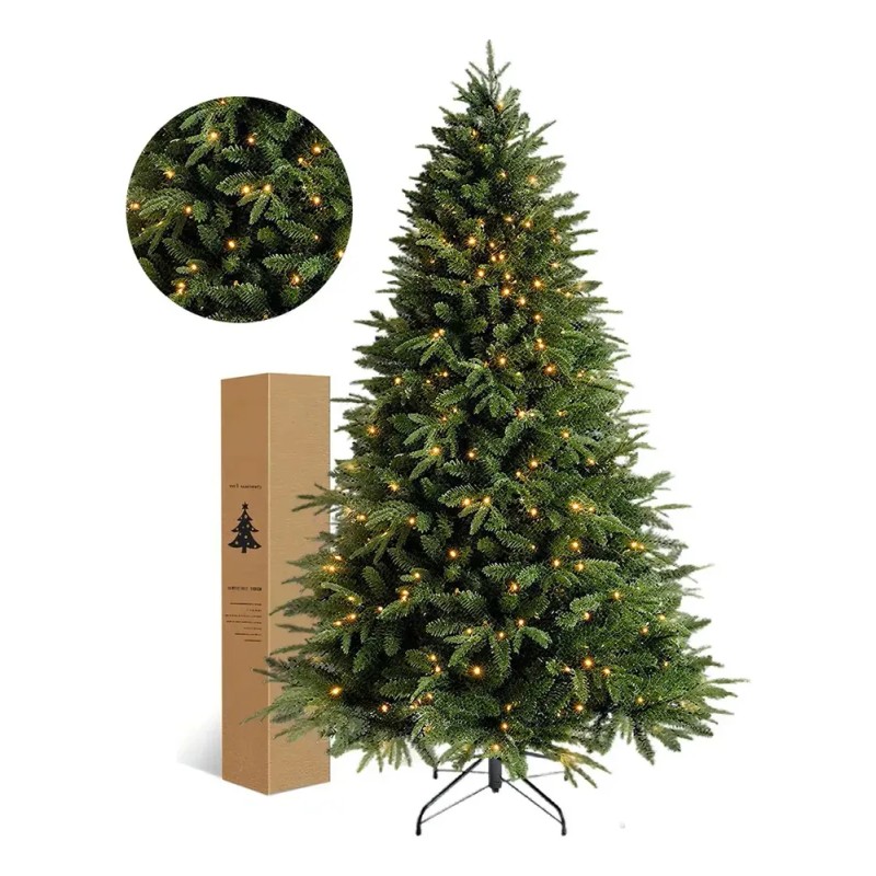 Árbol De Navidad Pino Artificial Verde Con Luces Led 2.1m