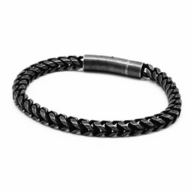 Ushinelit Retro Stainless Steel Bracelet Twist Rope Chain, Antique Black Square Round Box Link Bracelet for Men, 21cm (8.27 inch)